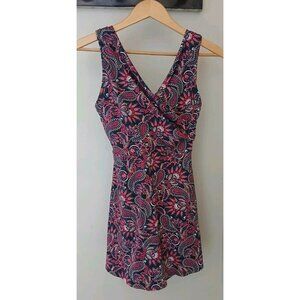 Lands' End Crossover Swim Dress Size 8 Pink Floral Paisley Skirted Beach Cruise